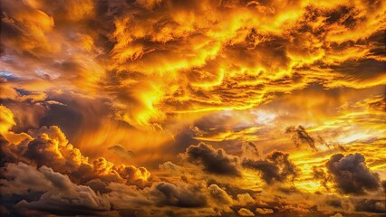 Golden and black clouds like fire spread out, covering the sunset sky in beautiful layers, golden, black, clouds, fire, sunset