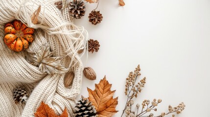 Handmade fall decor with cozy vibes on white background