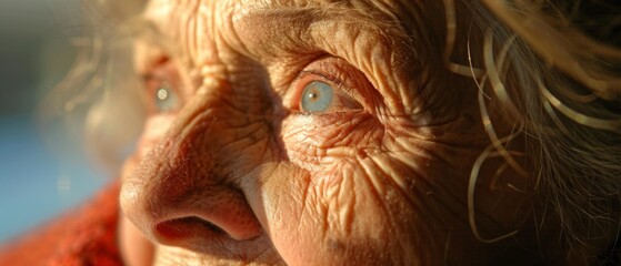 Close-up of an elderly woman's face. AI.