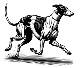 Hand drawn Cute Greyhound dog in full-body, vector sketch isolated on white background.	