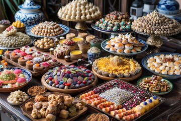 Assortment of colorful sweet treats on a table.