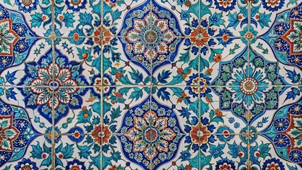 Traditional Turkish ceramic tiles with intricate Oriental patterns, Turkish, ceramic, tiles, background, pattern