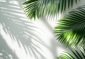 Obraz premium Palm leaves casting intricate shadows on a light background.