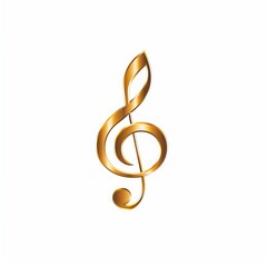 Obraz premium Elegant golden treble clef symbol on white background, perfect for music-related projects and designs. High-quality stock image.