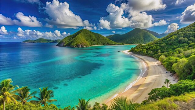 A picturesque view of the turquoise waters and sandy beaches in Tortola, British Virgin Islands, Tortola