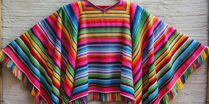 Colorful Poncho Para'i with 60 stripes in traditional design from Piribebuy, Paraguay, Poncho, Para'i