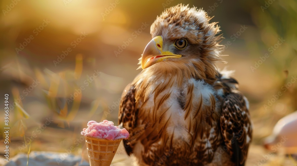 Canvas Prints An eagle eating an ice cream cone. AI.