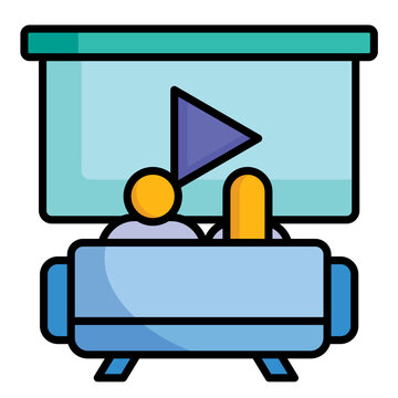 watching video on screen, people, blue couch clip art preview