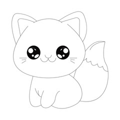 Flat Character Cute Cartoon Cat Line Art For Kids Coloring Page.