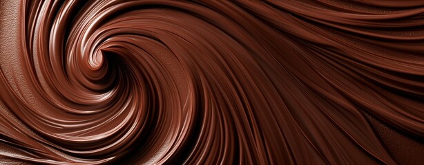 Swirl of chocolate close up widescreen copy space. AI generated