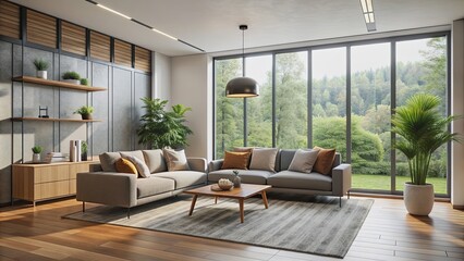 Fototapeta premium Modern living room with minimalist design and natural light, minimalist, contemporary, interior, stylish, decor, furniture