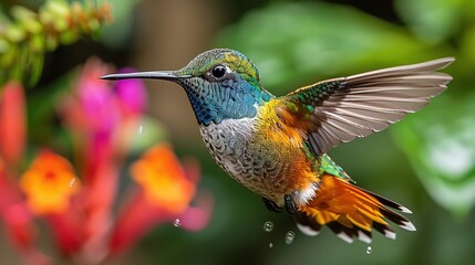Fototapeta premium Ethereal Movement: Golden-Tailed Sapphire in National Park