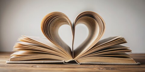 heart shape with book page effect, heart, love, passion, romance, reading, education, knowledge, literature, symbolic