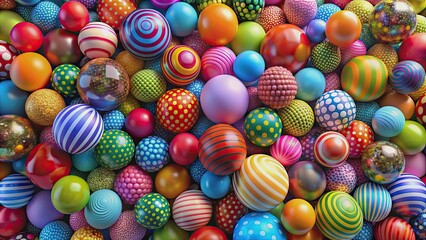 Fototapeta premium Colorful balls in various sizes and textures , vibrant, playful, spherical, colorful, bouncy, round, decorative