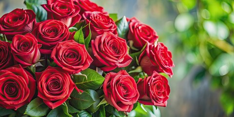 Beautiful bouquet of red roses with green leaves, roses, flowers, bouquet, flora, red, romance, love, arrangement