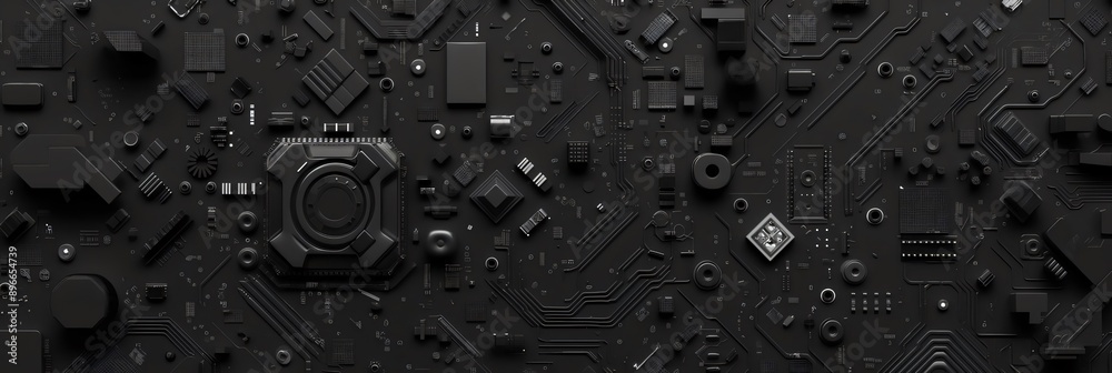 Poster Complex black circuit board showing computer hardware components