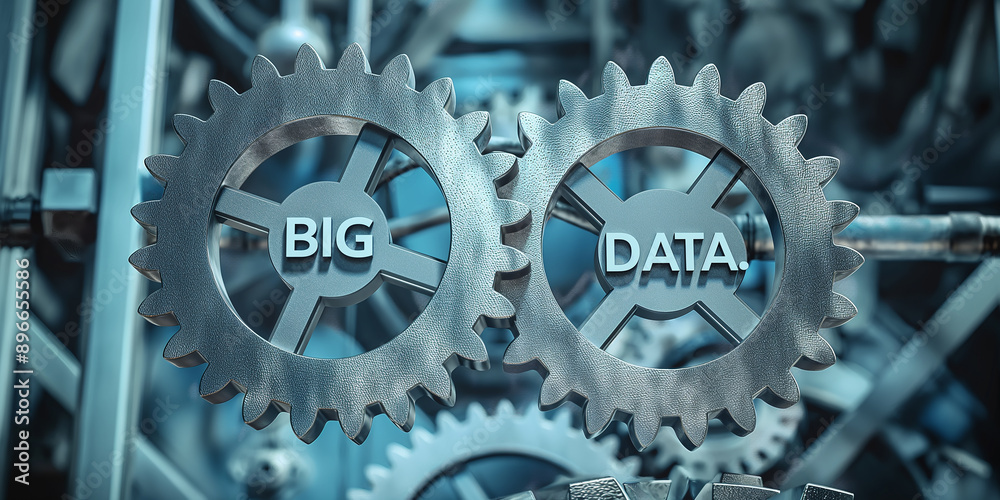 Fototapete big data concept with interlocking gears turning in unison