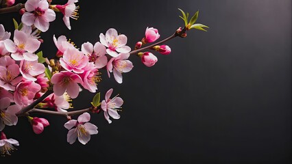 Fototapeta premium Cherry blossom flowers contrast beautifully against a black background, cherry blossom, black, contrast, elegant, flowers