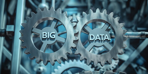 Big data concept with interlocking gears turning in unison