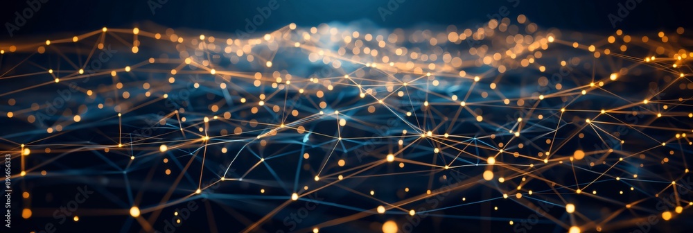 Poster Abstract network of connections with glowing dots and lines forming a landscape