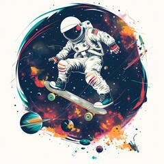 Fototapeta premium Astronaut Skateboarding in Space