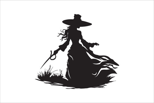 recommend clip art: witch silhouette illustration. Halloween witch silhouette. A Silhouette of Witch with Broom.