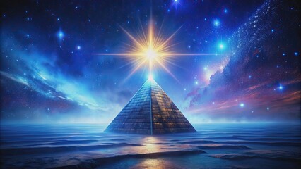 Mysterious pyramid with glowing star in the background, mysterious, pyramid, ancient, mystical, majestic, celestial