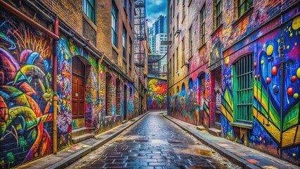 Obraz premium Exploring vibrant graffiti art in Melbourne's laneways , graffiti, urban, street art, colorful, murals, artistic, culture