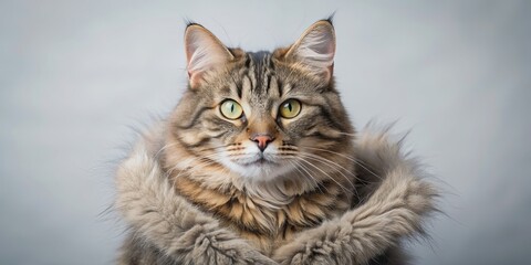 Fototapeta premium Close-up of a cute tabby cat with furry coat, tabby, cat, feline, cute, furry, close-up, mammal, whiskers, adorable, pet