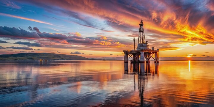 Semi submersible oil rig at sunrise in Cromarty Firth , Oil, Rig, Semi submersible, Sunrise, Cromarty Firth, Offshore