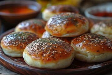 A close-up of an Egyptian baladi bread, with its rustic appearance and sprinkled with flour.