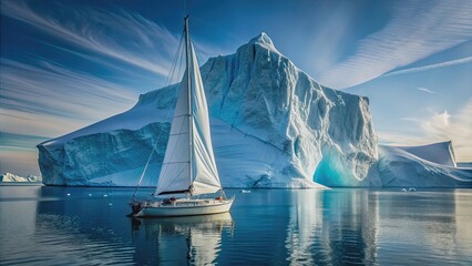 Yacht sailing near a beautiful iceberg in the Arctic Ocean, yacht, sailing, iceberg, Arctic, ocean, travel, adventure