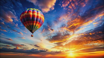 Fototapeta premium Hot air balloon floating through the sky during a colorful sunset, adventure, travel, hot air balloon, sky, horizon, dream