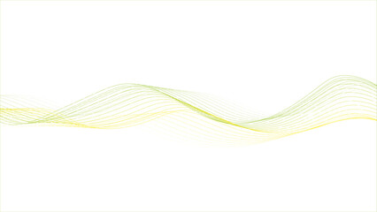 Flowing yellow and green abstract waves on a white background. Abstract green and white background with flowing lines.