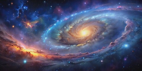 Obraz premium Detailed depiction of a nebula and galaxy in the vast universe, nebula, galaxy, space, stars, celestial, cosmos