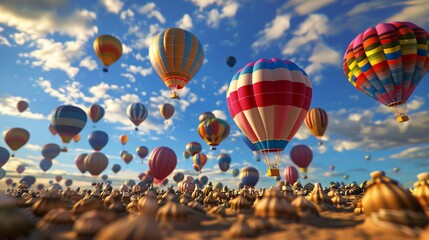 Obraz premium A whimsical 3D clipart of a hot air balloon festival