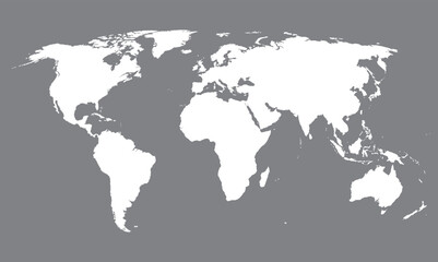 White world map on grey background