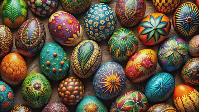 Vibrant collection of intricately designed Easter eggs celebrating the beauty of nature , Easter, eggs, jewels, art