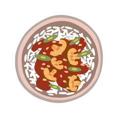 Paella dish icon cartoon Spanish food Spain cuisine on white