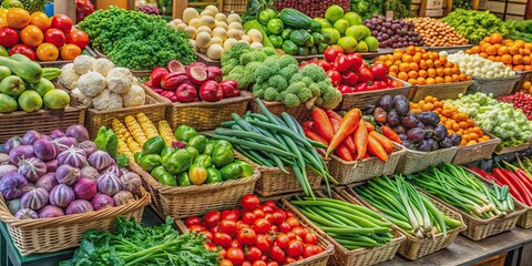 Obraz premium Vegetables on display at the local market, fresh, organic, market, produce, colorful, healthy, variety, assortment