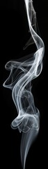 Elegant white smoke rising and forming intricate patterns on a black background, creating a mysterious and mesmerizing visual effect.