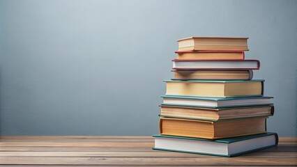 Podium with a stack of books on top , education, learning, reading, knowledge, academic, literature, research, library