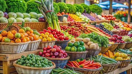 Fresh fruits and vegetables displayed beautifully at a farmers market, farmers market, fresh, organic, produce, healthy