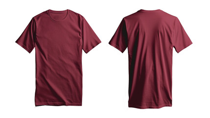 Maroon Red T-Shirt Front and Back Mockup on Transparent Background PNG - Shirt Clothing Fashion Blank Template Design Clothes Cotton Clothes Plain Textile Wear Top Tee
