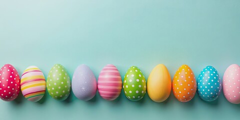 Fototapeta premium Colorful Easter eggs on a pastel background for Easter Day celebration, Easter, eggs, holiday, pastel, colorful, bright