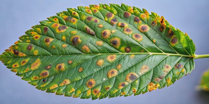 Chlorotic ringspot symptoms in leaf of Ulmus glabra infected with Elm mottle virus (EMoV), Chlorosis, Ringspot