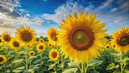 Sunflowers with various perspectives on a background, sunflower, different views, blossom, floral, vibrant, summer, nature, yellow