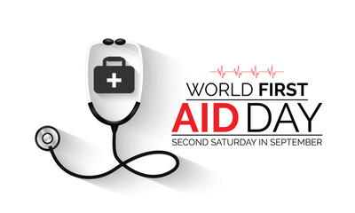First Aid Day is celebrated every September on the second Saturday. It,s Serves as a reminder of the importance of preparedness and quick action in emergency situations, promoting a safer. Vector.