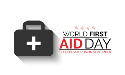 Obraz premium First Aid Day is celebrated every September on the second Saturday. It,s Serves as a reminder of the importance of preparedness and quick action in emergency situations, promoting a safer. Vector.