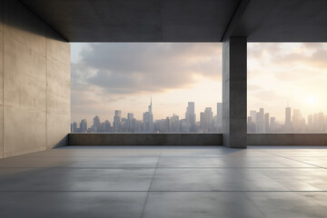 Fototapeta premium modern building with open space city skyline in the background